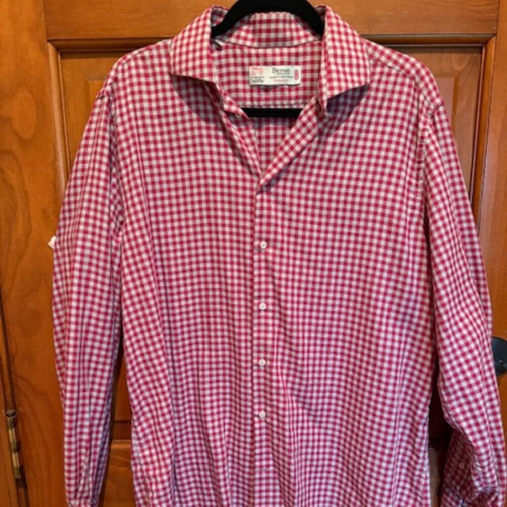 Byron British Style, Tailored Fit, Mens Large, Red Gray Checked Shirt